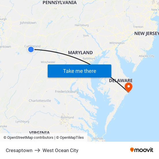 Cresaptown to West Ocean City map