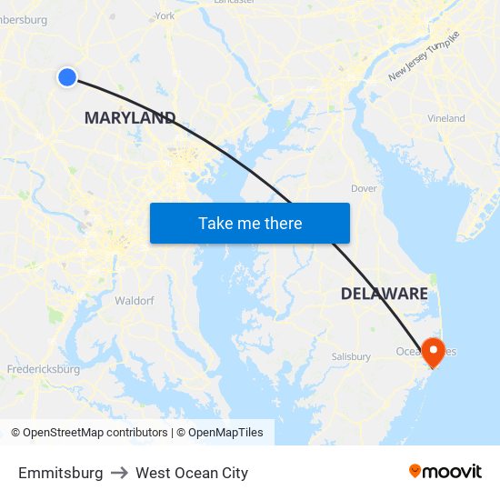 Emmitsburg to West Ocean City map