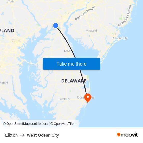 Elkton to West Ocean City map