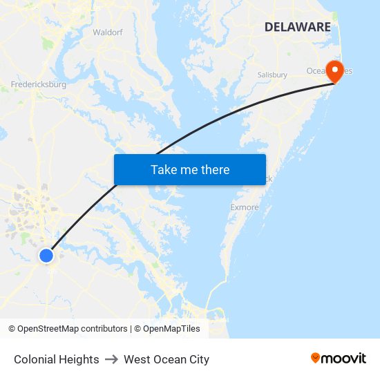 Colonial Heights to West Ocean City map