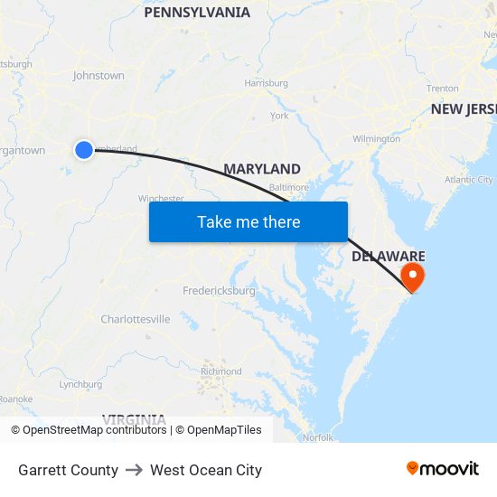 Garrett County to West Ocean City map