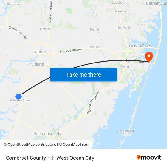 Somerset County to West Ocean City map