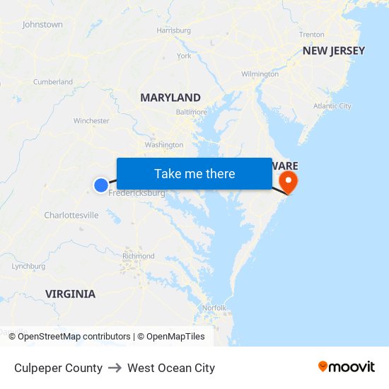 Culpeper County to West Ocean City map