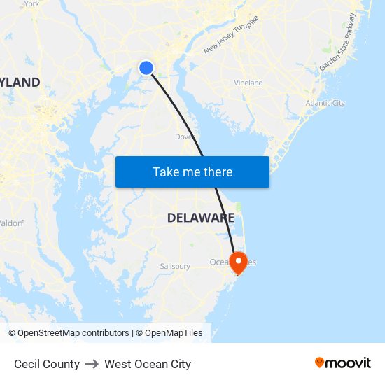 Cecil County to West Ocean City map