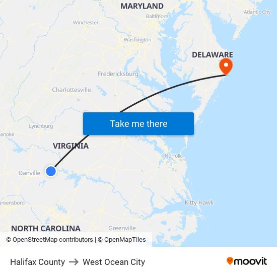 Halifax County to West Ocean City map