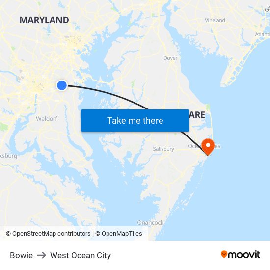 Bowie to West Ocean City map