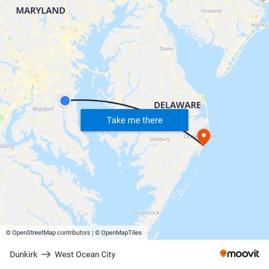 Dunkirk to West Ocean City map