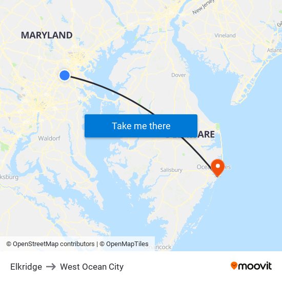 Elkridge to West Ocean City map