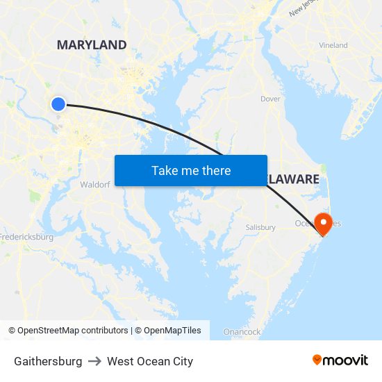 Gaithersburg to West Ocean City map