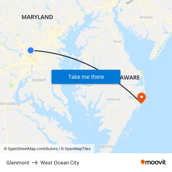 Glenmont to West Ocean City map