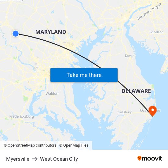 Myersville to West Ocean City map
