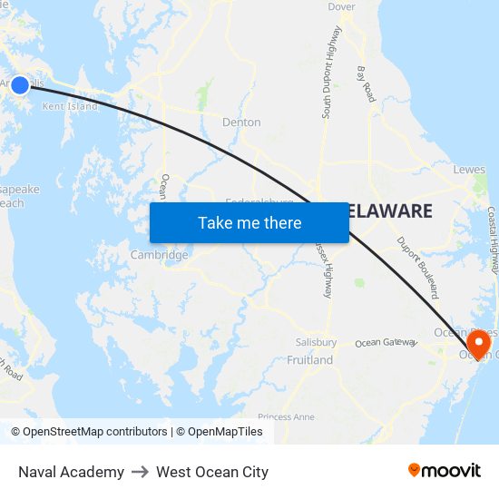 Naval Academy to West Ocean City map