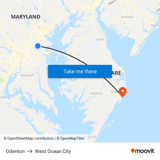 Odenton to West Ocean City map