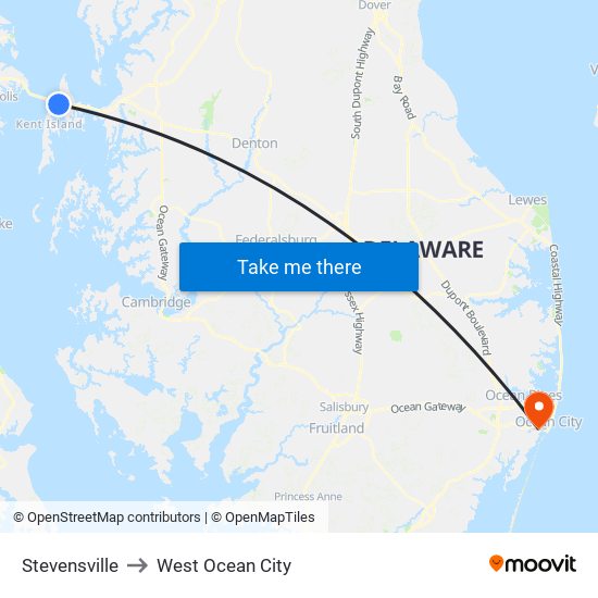 Stevensville to West Ocean City map