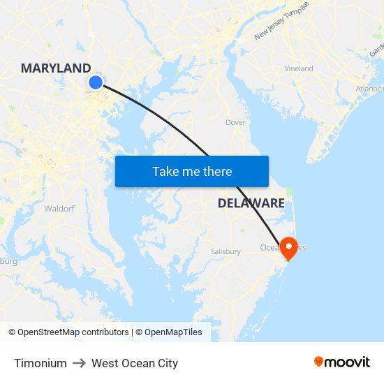 Timonium to West Ocean City map