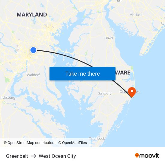 Greenbelt to West Ocean City map