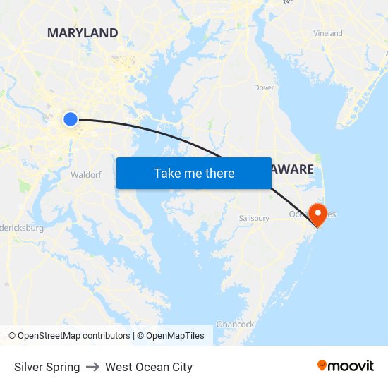 Silver Spring to West Ocean City map