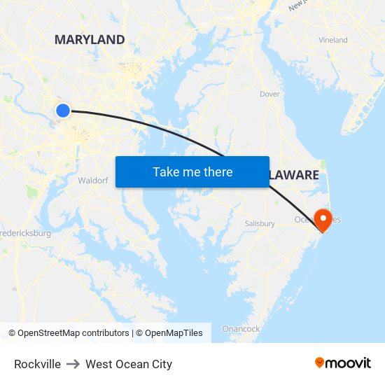 Rockville to West Ocean City map