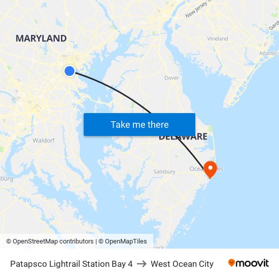 Patapsco Lightrail Station Bay 4 to West Ocean City map