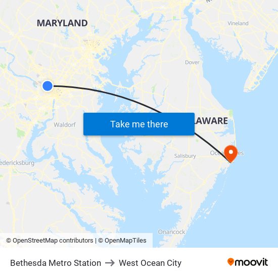 Bethesda Metro Station to West Ocean City map