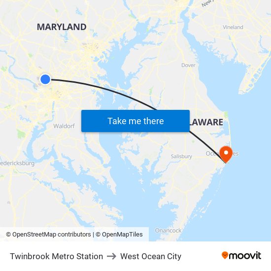 Twinbrook Metro Station to West Ocean City map