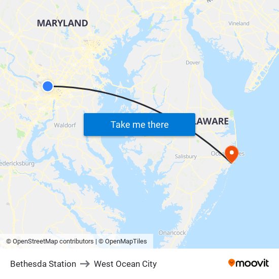 Bethesda Station to West Ocean City map