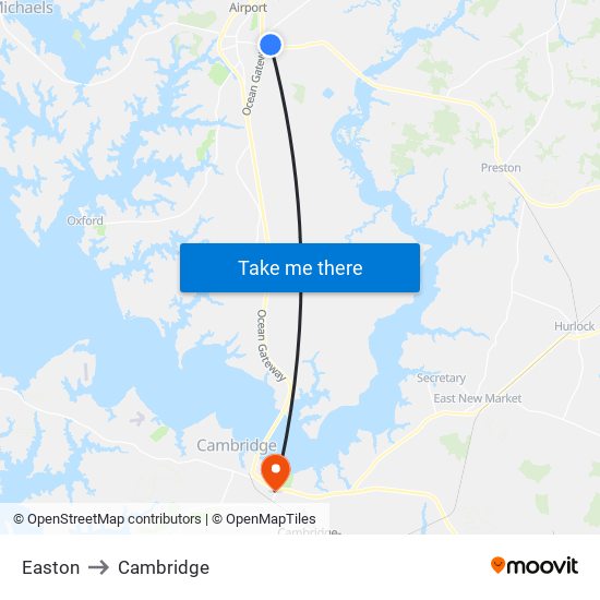 Easton to Cambridge map
