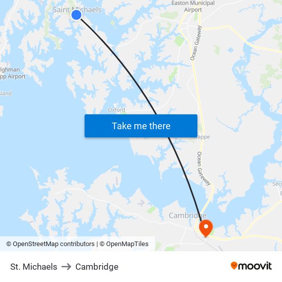 St. Michaels to Cambridge map