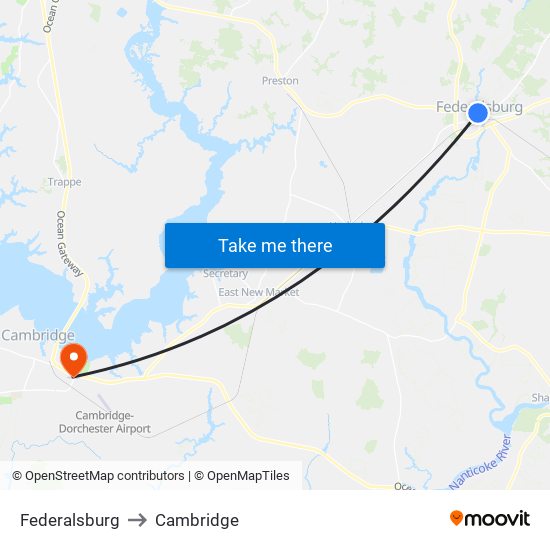 Federalsburg to Cambridge map