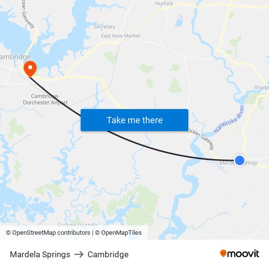 Mardela Springs to Cambridge map