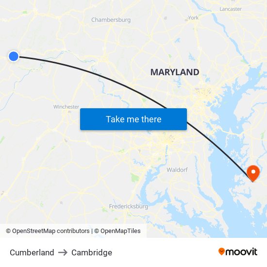 Cumberland to Cambridge map