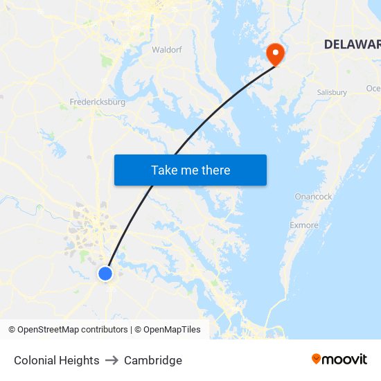 Colonial Heights to Cambridge map