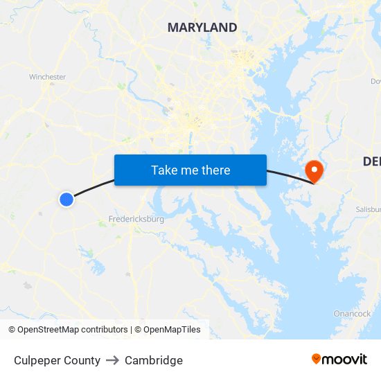 Culpeper County to Cambridge map