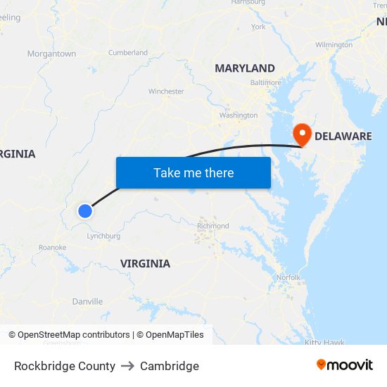 Rockbridge County to Cambridge map