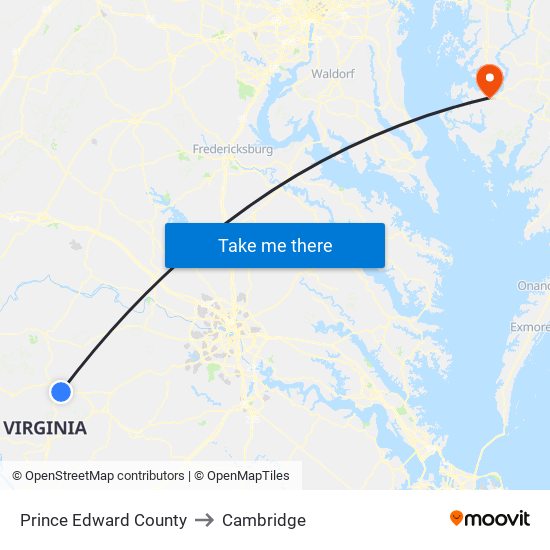 Prince Edward County to Cambridge map