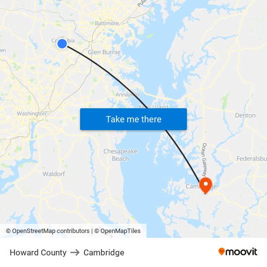 Howard County to Cambridge map