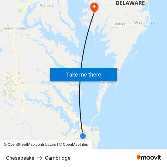 Chesapeake to Cambridge map