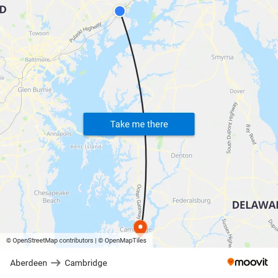 Aberdeen to Cambridge map