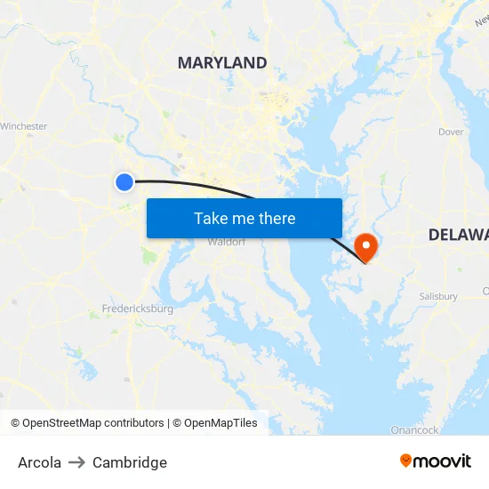 Arcola to Cambridge map