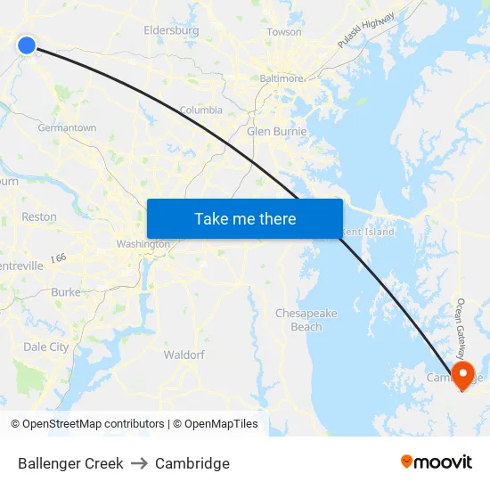 Ballenger Creek to Cambridge map