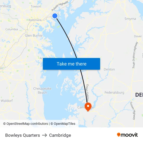 Bowleys Quarters to Cambridge map