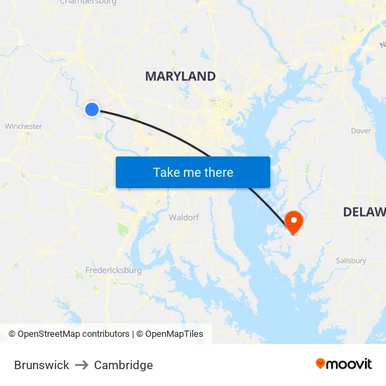 Brunswick to Cambridge map