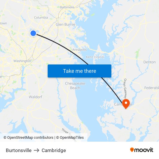 Burtonsville to Cambridge map