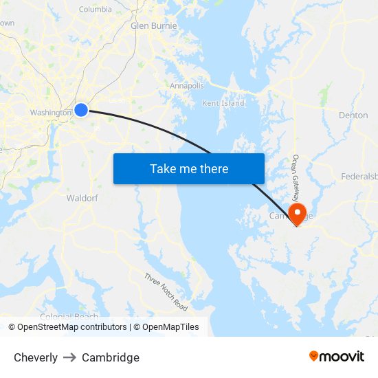 Cheverly to Cambridge map