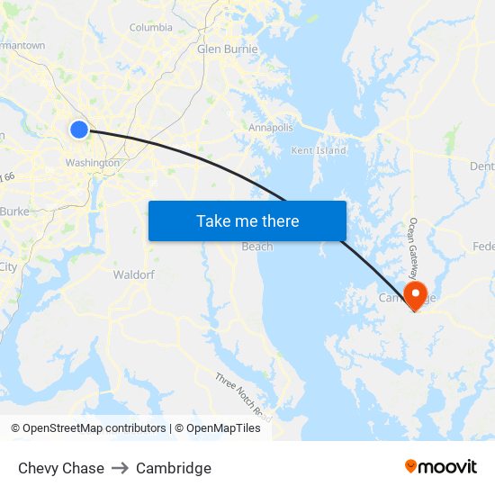 Chevy Chase to Cambridge map