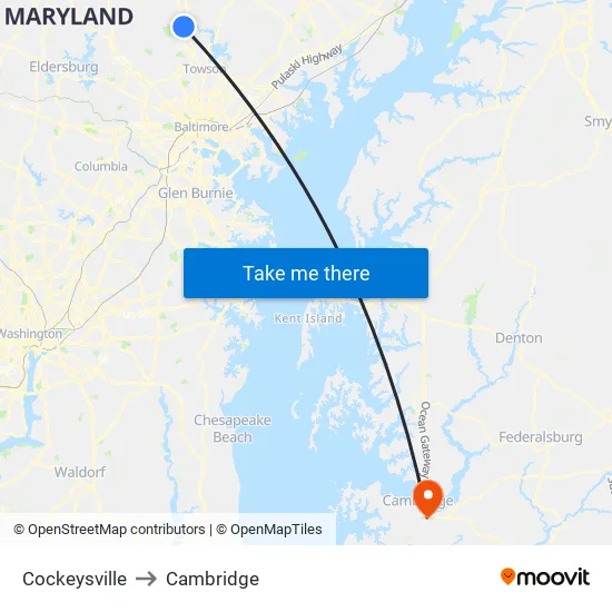 Cockeysville to Cambridge map