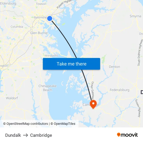Dundalk to Cambridge map