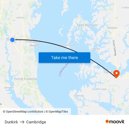 Dunkirk to Cambridge map