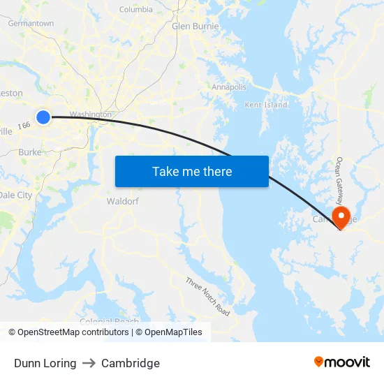 Dunn Loring to Cambridge map