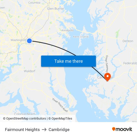 Fairmount Heights to Cambridge map